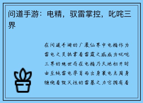 问道手游：电精，驭雷掌控，叱咤三界